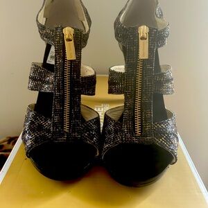 Michael Kors Black Metallic Zip-Strap Women's Sandals